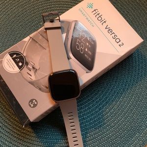 Fitbit Versa 2 Stone/Mist Grey Aluminum with Large Band and 2 BONUS Small Bands